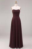 Donkere Koffie Sweetheart A-lijn Chiffon lange formele jurk