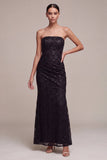 Strapless zwarte zeemeermin pailletten gerimpelde maxi formele jurk