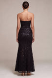 Strapless zwarte zeemeermin pailletten gerimpelde maxi formele jurk