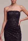 Strapless zwarte zeemeermin pailletten gerimpelde maxi formele jurk