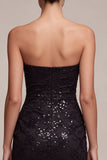 Strapless zwarte zeemeermin pailletten gerimpelde maxi formele jurk
