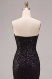 Strapless zwarte zeemeermin pailletten gerimpelde maxi formele jurk