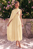 Blauwe A-lijn Chiffon V-hals mouwloze midijurk met cape