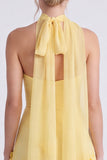Narcissen strapless A-lijn chiffon lange bruidsmeisjesjurk met 3D bloemen