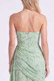 Stoffige salie strapless korset zeemeermin Chiffon gerimpelde bloemenjurk met lange bruidsmeisjesjurk met split