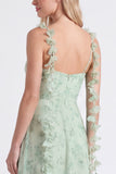 A-Line salie Chiffon bloemen spaghetti bandjes lange bruidsmeisjesjurk