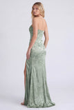 Strapless salie bloemenkorset Zeemeermin gerimpelde lange bruidsmeisjesjurk met split