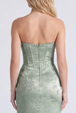 Strapless salie bloemenkorset Zeemeermin gerimpelde lange bruidsmeisjesjurk met split