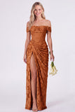 Salie off the shoulder korset Bloemen Zeemeermin Lange Bruidsmeisjesjurk met split