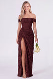 Salie off the shoulder korset Bloemen Zeemeermin Lange Bruidsmeisjesjurk met split
