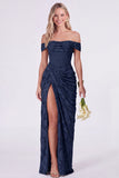 Salie off the shoulder korset Bloemen Zeemeermin Lange Bruidsmeisjesjurk met split