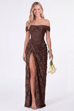 Salie off the shoulder korset Bloemen Zeemeermin Lange Bruidsmeisjesjurk met split