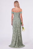 Salie off the shoulder korset Bloemen Zeemeermin Lange Bruidsmeisjesjurk met split