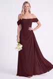 Narcis Off-the-shoulder Chiffon gerimpelde lange bruidsmeisjesjurk