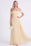 Narcis Off-the-shoulder Chiffon gerimpelde lange bruidsmeisjesjurk