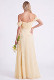 Narcis Off-the-shoulder Chiffon gerimpelde lange bruidsmeisjesjurk