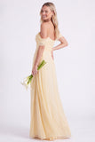 Narcis Off-the-shoulder Chiffon gerimpelde lange bruidsmeisjesjurk