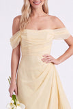 Narcis Off-the-shoulder Chiffon gerimpelde lange bruidsmeisjesjurk