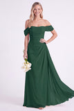 Narcis Off-the-shoulder Chiffon gerimpelde lange bruidsmeisjesjurk