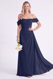 Narcis Off-the-shoulder Chiffon gerimpelde lange bruidsmeisjesjurk
