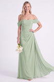 Narcis Off-the-shoulder Chiffon gerimpelde lange bruidsmeisjesjurk