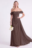 Narcis Off-the-shoulder Chiffon gerimpelde lange bruidsmeisjesjurk