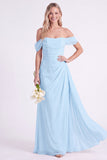 Narcis Off-the-shoulder Chiffon gerimpelde lange bruidsmeisjesjurk