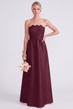 Roze strapless A-lijn lange bruidsmeisjesjurk