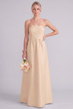 Roze strapless A-lijn lange bruidsmeisjesjurk