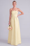 Roze strapless A-lijn lange bruidsmeisjesjurk