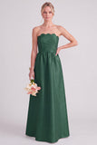 Roze strapless A-lijn lange bruidsmeisjesjurk