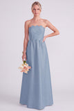 Roze strapless A-lijn lange bruidsmeisjesjurk