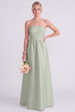 Roze strapless A-lijn lange bruidsmeisjesjurk