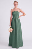 Roze strapless A-lijn lange bruidsmeisjesjurk