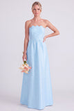 Roze strapless A-lijn lange bruidsmeisjesjurk
