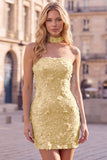 Gouden strapless pailletten bodycon korte homecomingjurk met veter op de rug