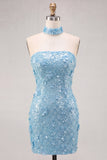 Gouden strapless pailletten bodycon korte homecomingjurk met veter op de rug