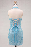 Gouden strapless pailletten bodycon korte homecomingjurk met veter op de rug