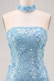 Gouden strapless pailletten bodycon korte homecomingjurk met veter op de rug