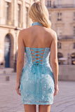 Gouden strapless pailletten bodycon korte homecomingjurk met veter op de rug
