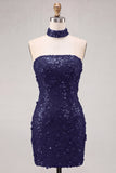 Gouden strapless pailletten bodycon korte homecomingjurk met veter op de rug
