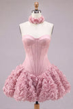 Strapless rozenkorset met bubble zoom bloemen A-lijn korte homecoming jurk