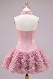 Strapless rozenkorset met bubble zoom bloemen A-lijn korte homecoming jurk