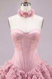 Strapless rozenkorset met bubble zoom bloemen A-lijn korte homecoming jurk