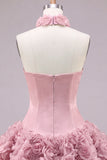 Strapless rozenkorset met bubble zoom bloemen A-lijn korte homecoming jurk