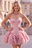 Strapless rozenkorset met bubble zoom bloemen A-lijn korte homecoming jurk