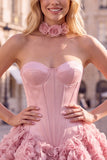 Strapless rozenkorset met bubble zoom bloemen A-lijn korte homecoming jurk