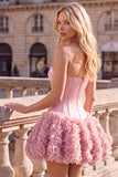 Strapless rozenkorset met bubble zoom bloemen A-lijn korte homecoming jurk