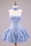 Strapless rozenkorset met bubble zoom bloemen A-lijn korte homecoming jurk