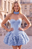 Strapless rozenkorset met bubble zoom bloemen A-lijn korte homecoming jurk